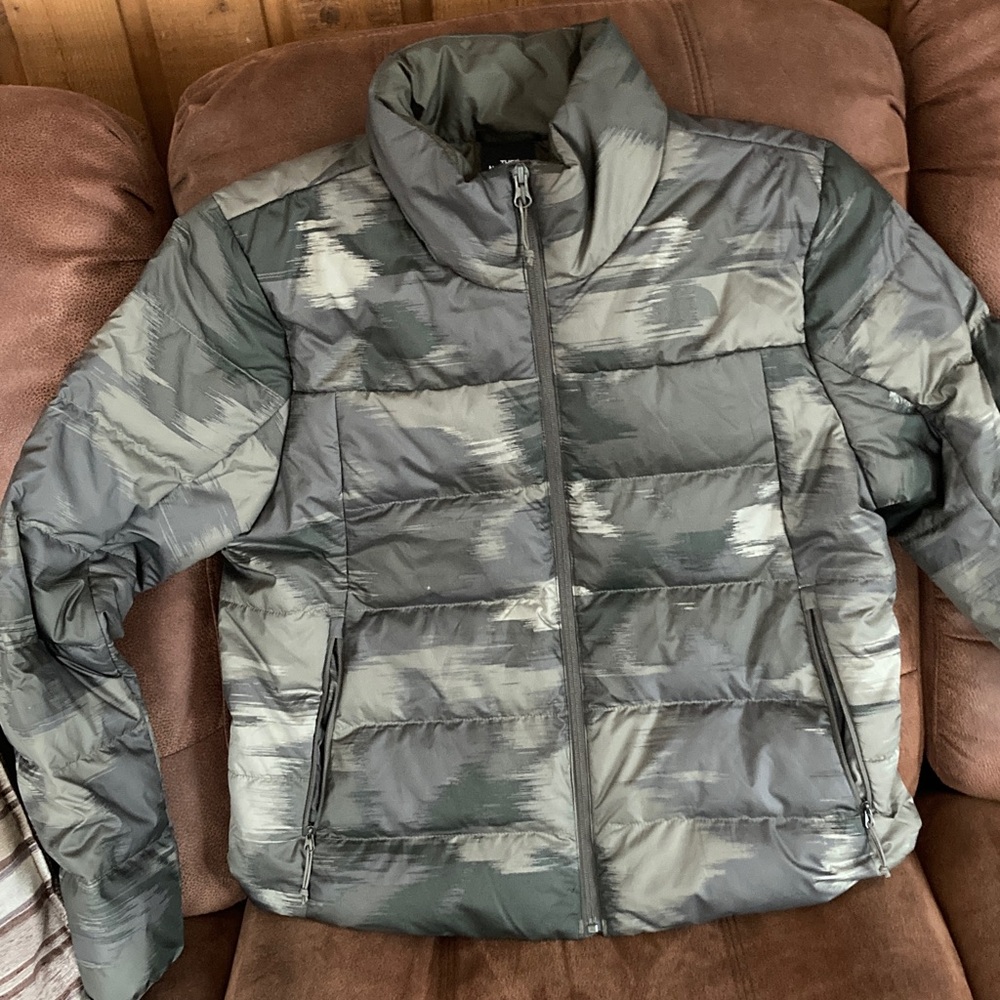 The North Face Olive Green Quilted Jacket with Black Logo Tag